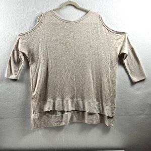 A*gain Oatmeal Side Slit Cold Shoulder Women's Lightweight Sweatshirt Large NWT